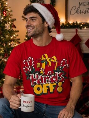 Vintage Fun Tees "Hands OFF!" Christmas Graphic T-Shirt | 100% Cotton | 90’s